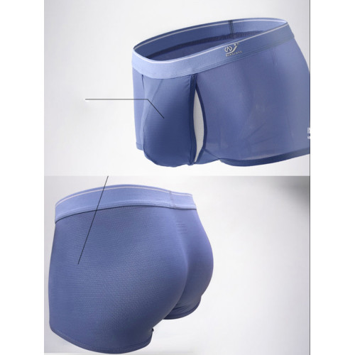 襠部側邊開口男士平角內褲冰絲太空艙分倉舒適四角透氣輕薄短褲衩