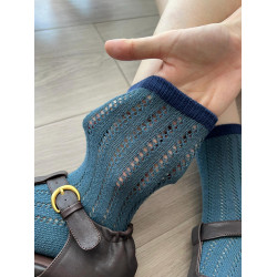 一雙襪子的法式文青感~復古格調！秋季拼色透氣鏤空薄簡約中筒襪