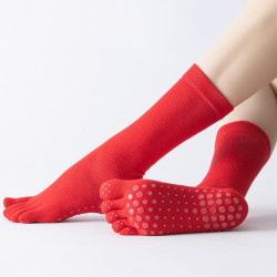 紅色瑜珈襪子防滑專業女五指襪室內地板襪成人防滑襪普拉提襪子