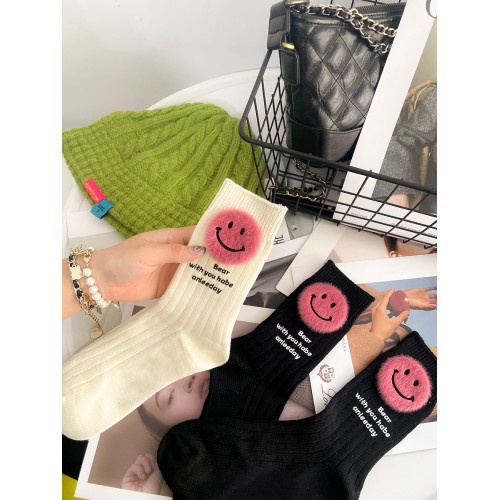 個性字母玫紅笑臉可愛中高筒襪日韓配鯊魚褲外穿長筒粉色潮襪女童 個性字母玫紅笑臉可愛中高筒襪日韓配鯊魚褲外穿長筒粉色潮襪女童