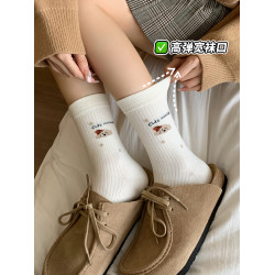 可愛卡通襪子女中筒襪秋冬季款棉襪ins潮日系小狗運動春秋長筒襪