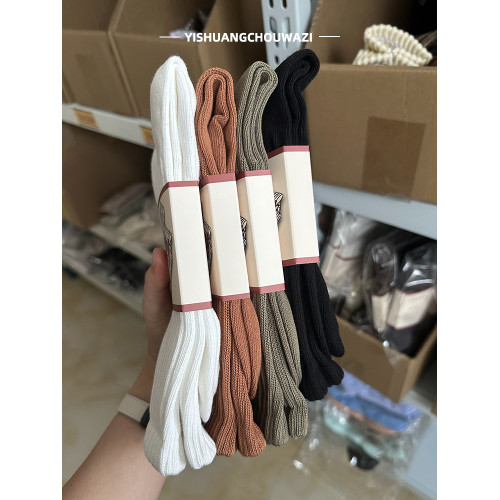 歪瑞顧得的襪子 94棉 男女情侶襪粗線抽條純色中筒潮襪黑白棉坑條