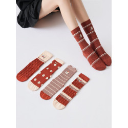 XY0867花色折釦無骨楓葉紅系列瑜珈襪女刺綉兔絨女士普拉提舞蹈襪