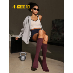 小魚加加五指瑜珈襪女秋冬新款中筒專業防滑普拉提加厚地板襪高筒