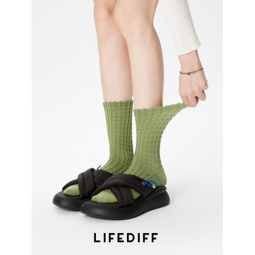 綠色浮雕中筒襪夏季棉襪配小皮鞋襪子女瑪麗珍襪華夫格無骨春秋款 綠色浮雕中筒襪夏季棉襪配小皮鞋襪子女瑪麗珍襪華夫格無骨春秋款