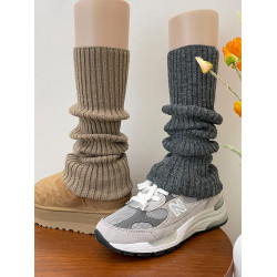 37cm羊毛襪套女秋冬季加絨深灰色針織腿套搭配鯊魚褲雪地靴堆堆襪