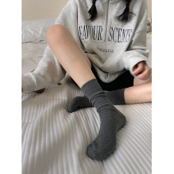 深灰色襪子女春秋款ins潮日系簡約基礎款jk竪條紋純棉中筒堆堆襪