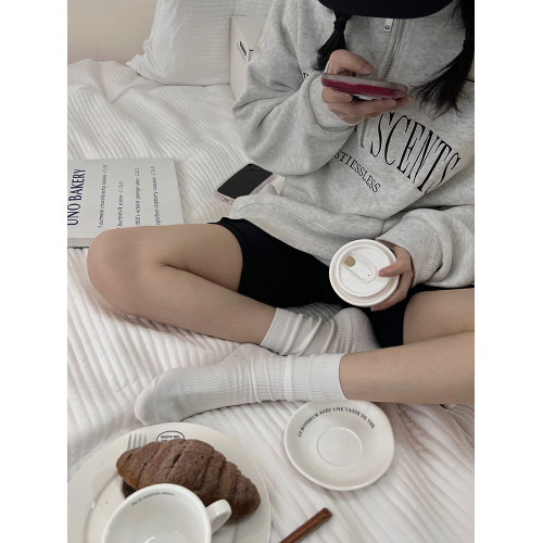 深灰色襪子女春秋款ins潮日系簡約基礎款jk竪條紋純棉中筒堆堆襪 深灰色襪子女春秋款ins潮日系簡約基礎款jk竪條紋純棉中筒堆堆襪