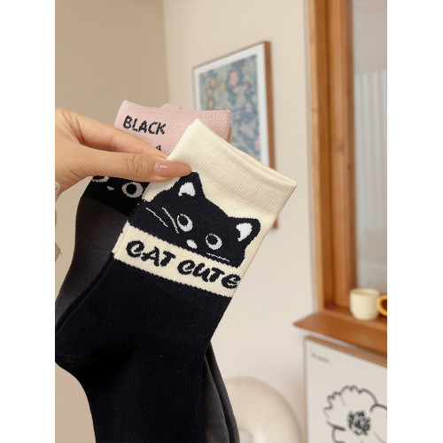卡通可愛小貓襪子女中筒襪ins純棉春秋日系學生白色夏季薄款長襪 卡通可愛小貓襪子女中筒襪ins純棉春秋日系學生白色夏季薄款長襪