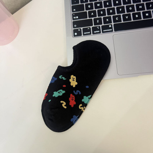 襪子女短襪純棉春夏ins低幫淺口韓國可愛小花隱形矽膠不掉跟船襪