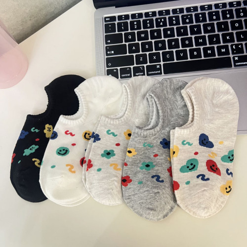 襪子女短襪純棉春夏ins低幫淺口韓國可愛小花隱形矽膠不掉跟船襪