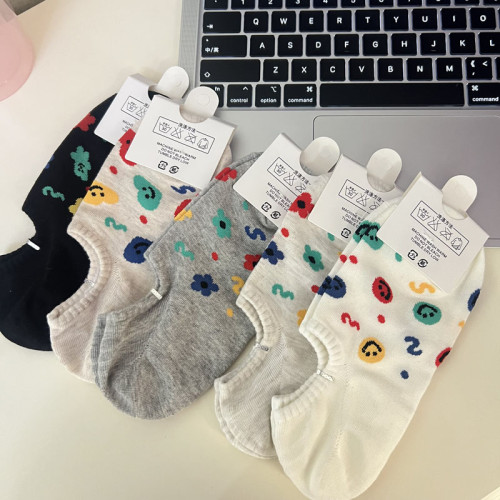 襪子女短襪純棉春夏ins低幫淺口韓國可愛小花隱形矽膠不掉跟船襪