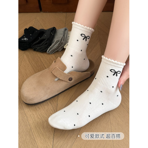 蝴蝶結中筒襪子女款秋冬新款純棉波點襪子ins潮日系長款可愛少女 蝴蝶結中筒襪子女款秋冬新款純棉波點襪子ins潮日系長款可愛少女