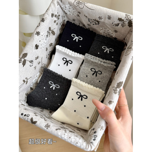 蝴蝶結中筒襪子女款秋冬新款純棉波點襪子ins潮日系長款可愛少女 蝴蝶結中筒襪子女款秋冬新款純棉波點襪子ins潮日系長款可愛少女