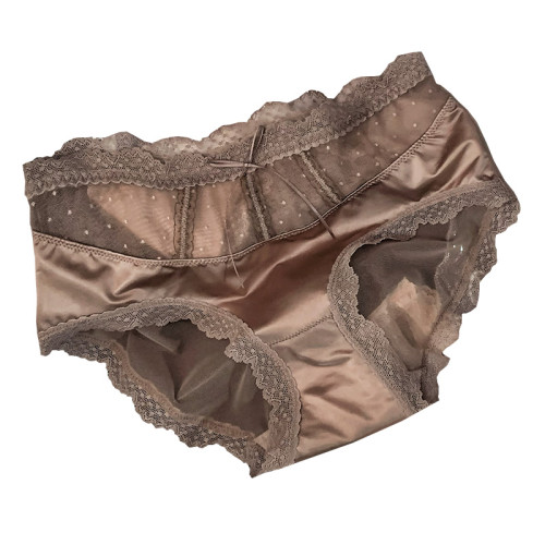 法式復古緞面蕾絲內褲女2025新性感透明網紗蝴蝶結舒適中腰三角褲