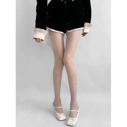 夜間教習室波點絲襪白色防勾絲連褲襪子女夏季薄款加長白絲純欲風 夜間教習室波點絲襪白色防勾絲連褲襪子女夏季薄款加長白絲純欲風