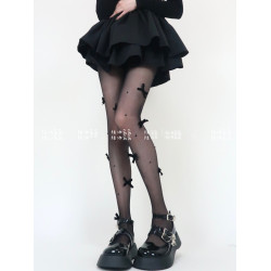 陸酒窩窩 春夏新品黑絲少女心絲絨蝴蝶結珍珠任意剪連體襪女