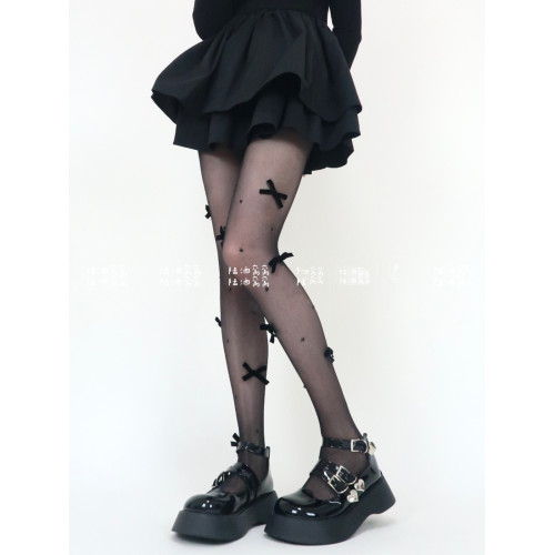 陸酒窩窩 春夏新品黑絲少女心絲絨蝴蝶結珍珠任意剪連體襪女 陸酒窩窩 春夏新品黑絲少女心絲絨蝴蝶結珍珠任意剪連體襪女