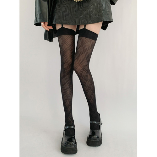 夜間教習室吊帶絲襪一體式性感菱格黑色長筒襪子女夏季jk黑絲 夜間教習室吊帶絲襪一體式性感菱格黑色長筒襪子女夏季jk黑絲
