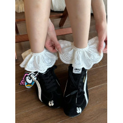 白色花邊襪子女中筒短襪純棉春夏款芭蕾風配德訓鞋ins韓系堆堆襪