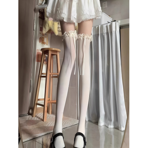 洛麗塔花邊黑色lolita夏天薄款黑絲襪過膝襪蝴蝶結長筒襪子木耳邊 洛麗塔花邊黑色lolita夏天薄款黑絲襪過膝襪蝴蝶結長筒襪子木耳邊