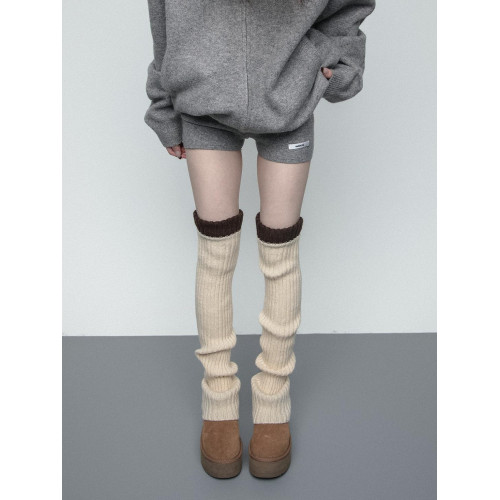 SS2L日系經典毛線針織少女風加厚保暖雪地靴襪套腿套過膝堆堆襪女