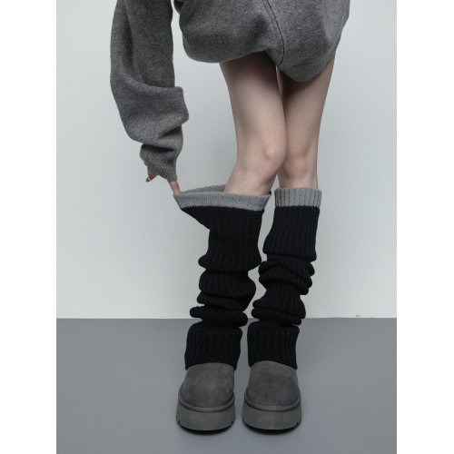 SS2L日系經典毛線針織少女風加厚保暖雪地靴襪套腿套過膝堆堆襪女