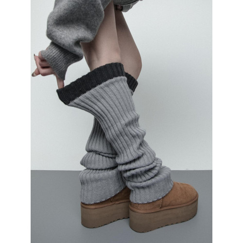 SS2L日系經典毛線針織少女風加厚保暖雪地靴襪套腿套過膝堆堆襪女