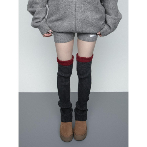 SS2L日系經典毛線針織少女風加厚保暖雪地靴襪套腿套過膝堆堆襪女