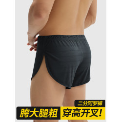 二分阿羅褲冰絲內褲男夏高開叉防磨腿四角褲寬松大碼性感裸睡神器