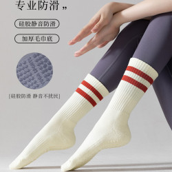 胖梨日記矽膠防滑瑜珈襪女健身訓練運動普拉提舞蹈中筒襪純棉襪子
