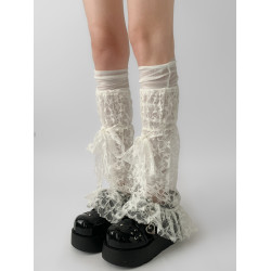 夜間教習室蕾絲襪套夏季喇叭透明蝴蝶結堆堆襪子女y2k小腿套秋季