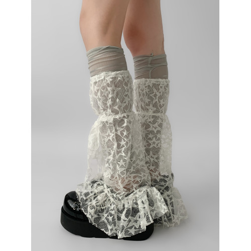 夜間教習室蕾絲襪套夏季喇叭透明蝴蝶結堆堆襪子女y2k小腿套秋季 夜間教習室蕾絲襪套夏季喇叭透明蝴蝶結堆堆襪子女y2k小腿套秋季