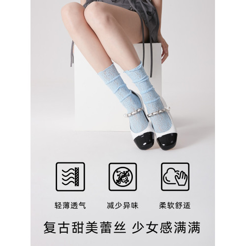 復古蕾絲花紋鏤空中筒襪長襪夏季薄款透氣春夏季黑色襪子女堆堆襪 復古蕾絲花紋鏤空中筒襪長襪夏季薄款透氣春夏季黑色襪子女堆堆襪
