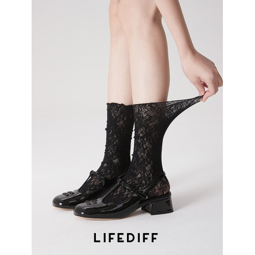 復古蕾絲花紋鏤空中筒襪長襪夏季薄款透氣春夏季黑色襪子女堆堆襪 復古蕾絲花紋鏤空中筒襪長襪夏季薄款透氣春夏季黑色襪子女堆堆襪