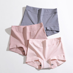 3條裝女士純棉高腰小平角內褲手骨無痕棉質純色大碼胖子安全短褲