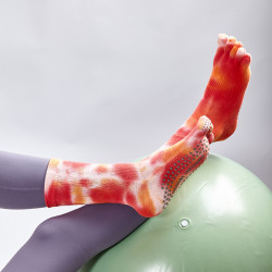 秋冬新品紥染漸變小腿瑜珈襪五指襪女士防滑中筒普拉提健身運動襪