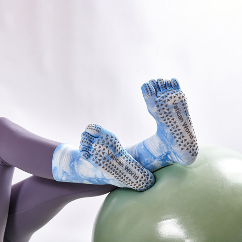 秋冬新品紥染漸變小腿瑜珈襪五指襪女士防滑中筒普拉提健身運動襪