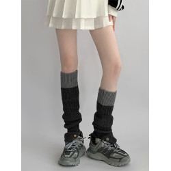 夜間教習室黑灰拼接襪套女秋冬黑色堆堆襪中筒襪子拼色腿套小腿襪