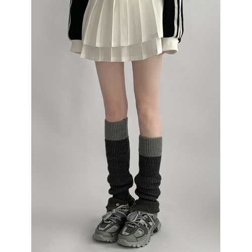 夜間教習室黑灰拼接襪套女秋冬黑色堆堆襪中筒襪子拼色腿套小腿襪 夜間教習室黑灰拼接襪套女秋冬黑色堆堆襪中筒襪子拼色腿套小腿襪