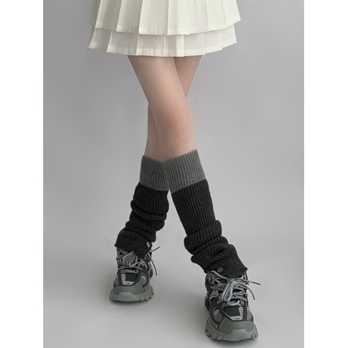 夜間教習室黑灰拼接襪套女秋冬黑色堆堆襪中筒襪子拼色腿套小腿襪 夜間教習室黑灰拼接襪套女秋冬黑色堆堆襪中筒襪子拼色腿套小腿襪