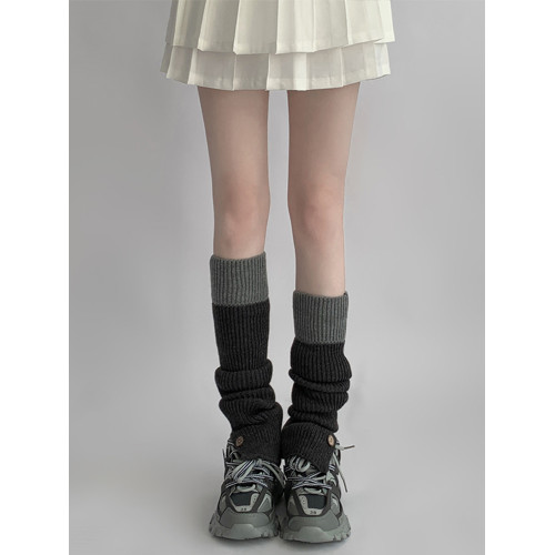 夜間教習室黑灰拼接襪套女秋冬黑色堆堆襪中筒襪子拼色腿套小腿襪 夜間教習室黑灰拼接襪套女秋冬黑色堆堆襪中筒襪子拼色腿套小腿襪