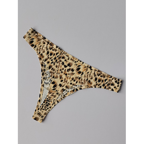 運動內褲冰絲無痕一片式女士性感豹紋丁字褲健身瑜珈跑步吸濕排汗