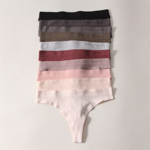 歐美單！高腰羅紋速乾運動內褲女錦綸面料透氣跑步瑜珈健身丁字褲