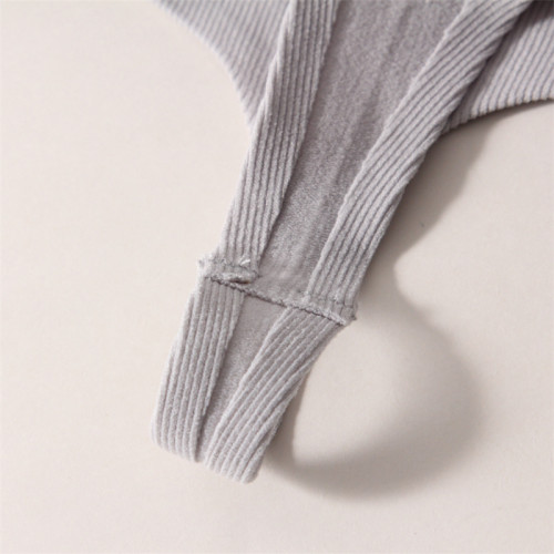 歐美單！高腰羅紋速乾運動內褲女錦綸面料透氣跑步瑜珈健身丁字褲