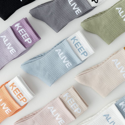 防滑矽膠女中筒襪運動襪室內健身跳操透氣瑜珈襪子1577