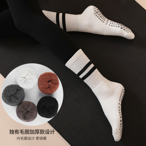 瑜珈襪秋冬防滑加絨加厚長筒中筒五指保暖普拉提初學者專業女室內