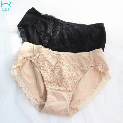 出口日本中低腰莫代爾蕾絲無痕三角女士內褲舒適透氣彈性大碼包臀
