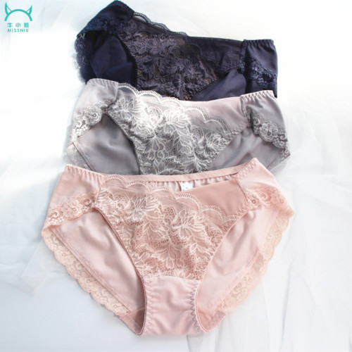 出口日本中低腰莫代爾蕾絲無痕三角女士內褲舒適透氣彈性大碼包臀