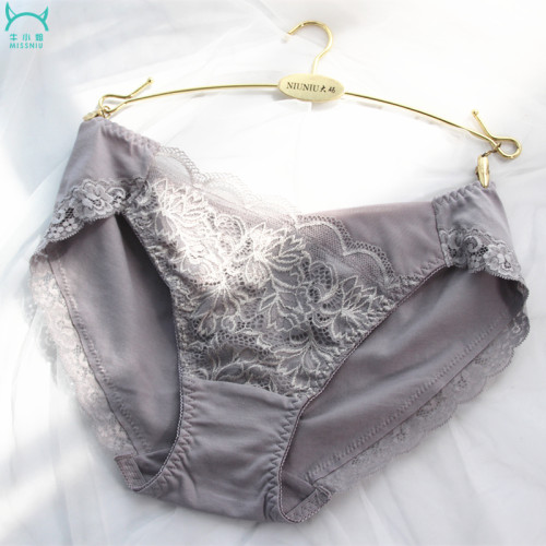 出口日本中低腰莫代爾蕾絲無痕三角女士內褲舒適透氣彈性大碼包臀